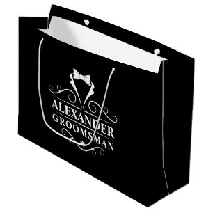 Grand Sac Cadeau Groomsman Tuxedo Cravate noir