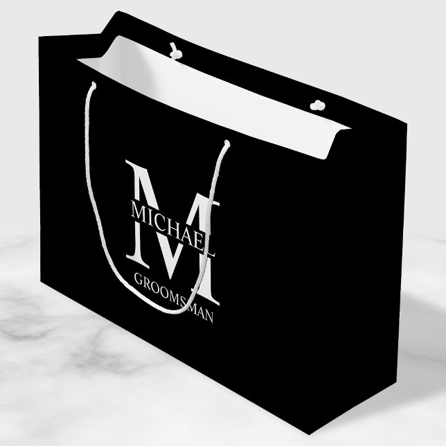 Grand Sac Cadeau Groomsmen Personnalisé Classique Monogramme et nom (Créateur téléchargé)