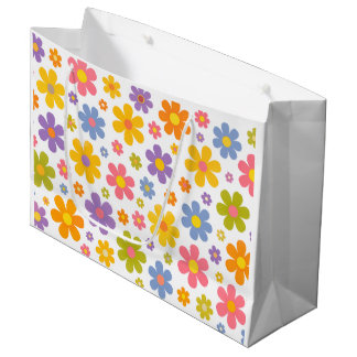 Grand Sac Cadeau Groovy Flower Power (Blanc)