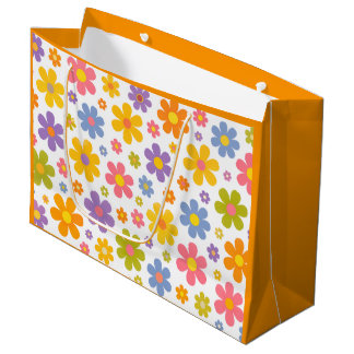 Grand Sac Cadeau Groovy Flower Power (Orange)