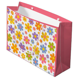 Grand Sac Cadeau Groovy Flower Power (Rose)
