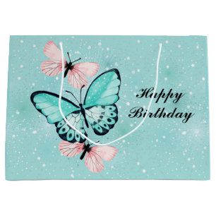 Grand Sac Cadeau Groupe de papillons bleus et roses
