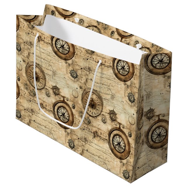 Grand Sac Cadeau Grunge Rustic Steampunk Horloge (9) (Devant Angle)
