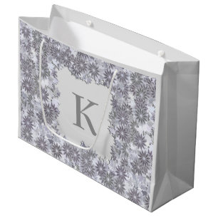 Grand Sac Cadeau Guirlande de poinsettia avec le monogramme, gris