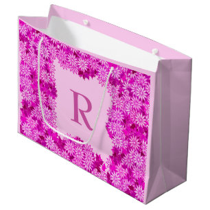 Grand Sac Cadeau Guirlande de poinsettia avec le monogramme, rose
