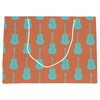 Grand Sac Cadeau Guitare acoustique grungeuse pois verts orange