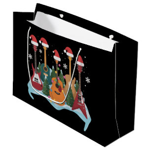 Grand Sac Cadeau Guitare Rétro Drôle Noël Arbre de Noël Fêtes