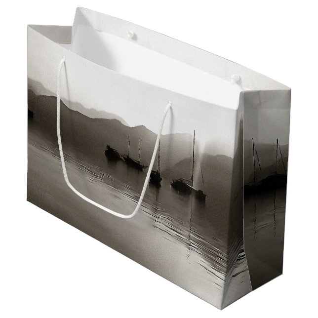 Grand Sac Cadeau Gulets Ethéal En Gris Peinture De Voilier (Devant Angle)