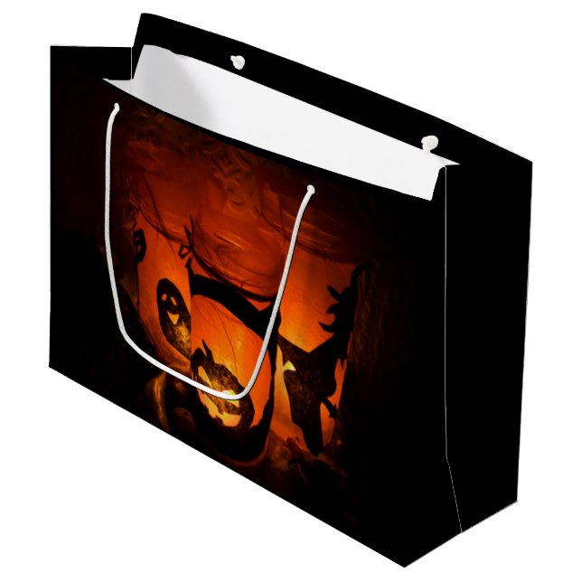 Grand Sac Cadeau Halloween Amusants avec Citrouilles, Fantôme & Sor (Devant Angle)