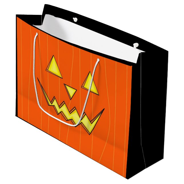 Grand Sac Cadeau Halloween Avec Visage Jack-o-lant (Devant Angle)