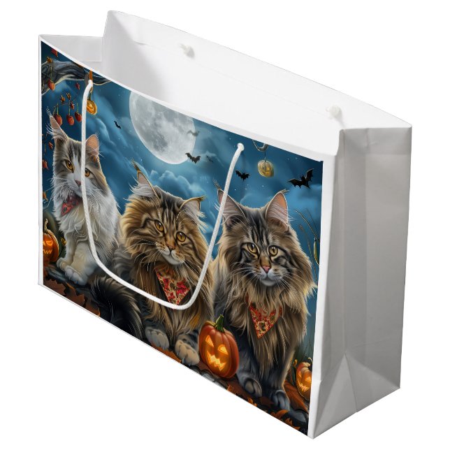 Grand Sac Cadeau Halloween chats de Sibérie Éffrayant (Devant Angle)