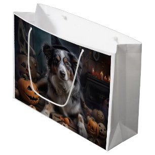 Grand Sac Cadeau Halloween Citrouille berger australienne effraie