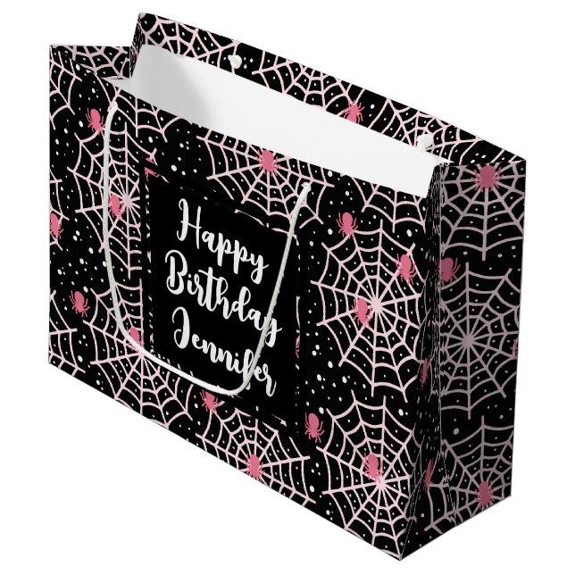 Grand Sac Cadeau Halloween Cobwebs & Spiders Motif Anniversaire (Devant Angle)
