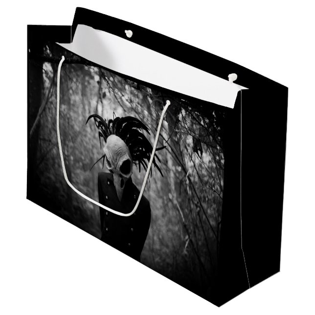 Grand Sac Cadeau Halloween crâne d'oiseau déplaisant (Devant Angle)