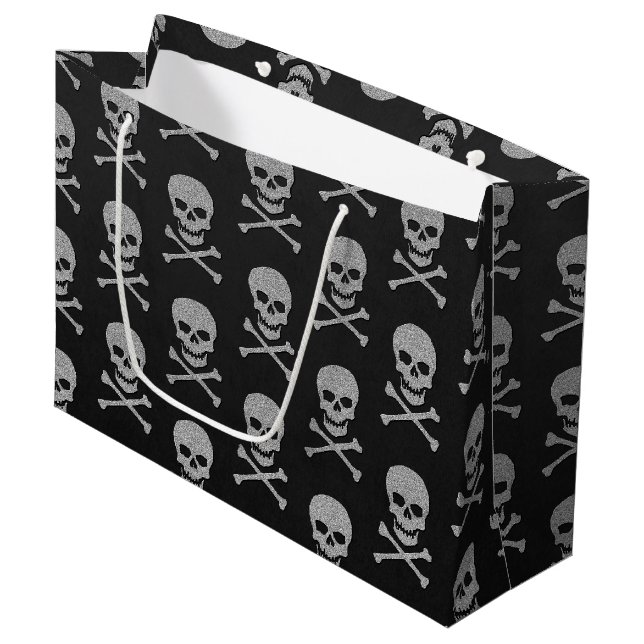 Grand Sac Cadeau Halloween crâne et os croisés (Devant Angle)