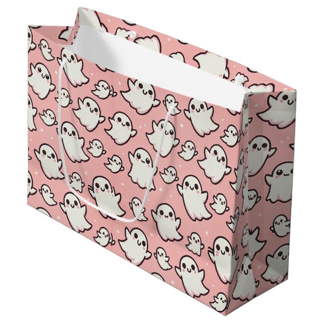 Grand Sac Cadeau Halloween Éffrayant Fantôme rose (Devant Angle)