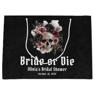 Grand Sac Cadeau Halloween Floral Skull Bride ou Fête des mariées d