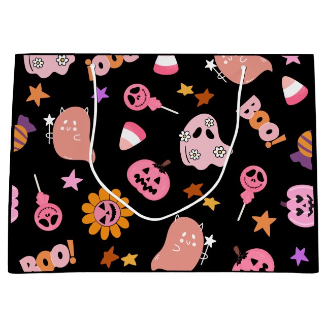 Grand Sac Cadeau Halloween rose (Devant)