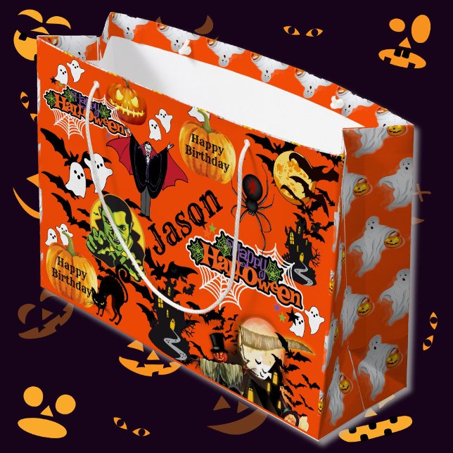 Grand Sac Cadeau Halloween Tout Joyeux Anniversaire NOM Fantômes (Créateur téléchargé)