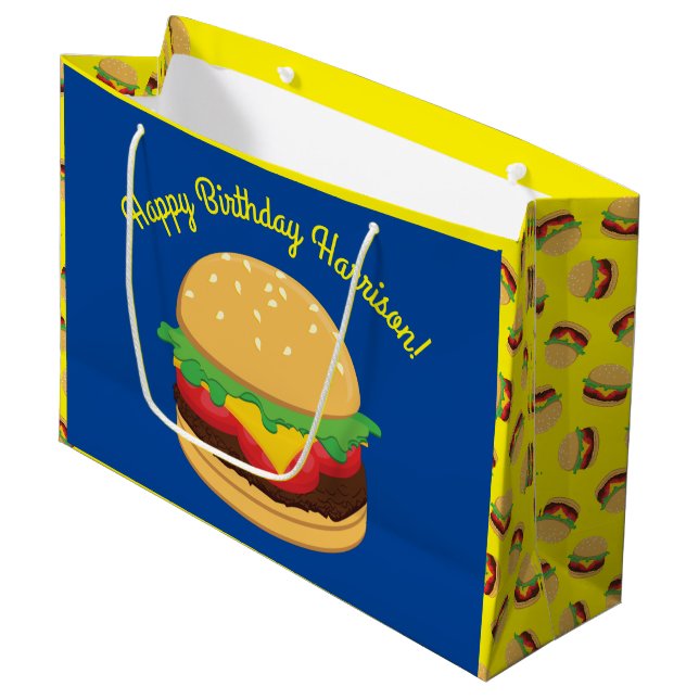Grand Sac Cadeau Hamburger Anniversaire de fête Burger (Devant Angle)