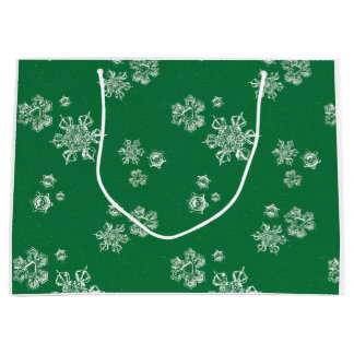 Grand Sac Cadeau Handmade Snowflake Flurries - Bright Green & White
