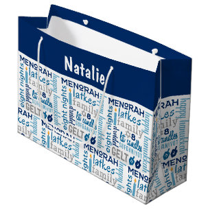Grand Sac Cadeau Hanoukka Chanukah Mot Art Nom personnalisé