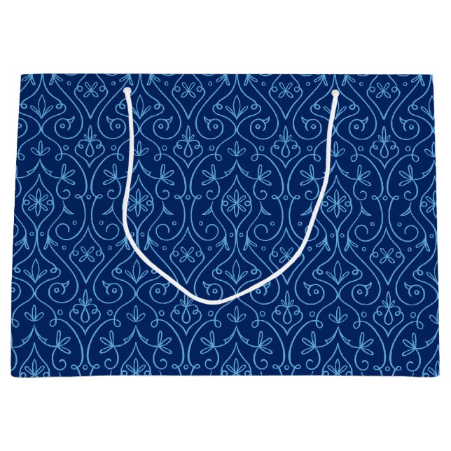 Grand Sac Cadeau Hanoukka décorative bleue et dorée (Devant)