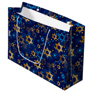 Grand Sac Cadeau Hanoukka Menorah Blue Star Juif