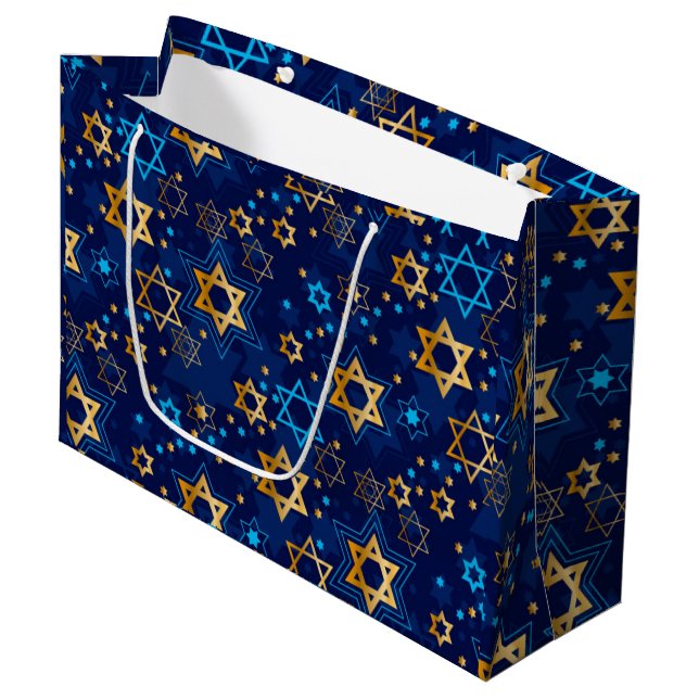 Grand Sac Cadeau Hanoukka Menorah Blue Star Juif (Devant Angle)