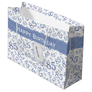 Grand Sac Cadeau Happy 85th Birthday Numéro Motif Bleu/Blanc