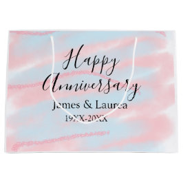 Grand Sac Cadeau Happy anniversary wedding name date year pastel