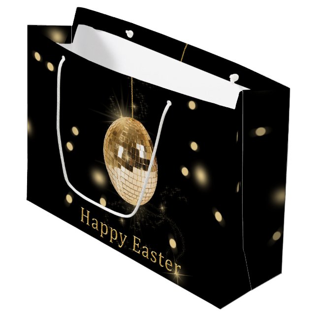 Grand Sac Cadeau Happy Easter Gold Disco Ball (Devant Angle)