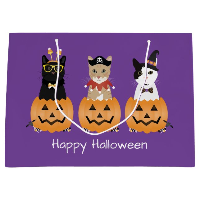 Grand Sac Cadeau Happy Halloween Cats Jack-o'-lantern (Devant)