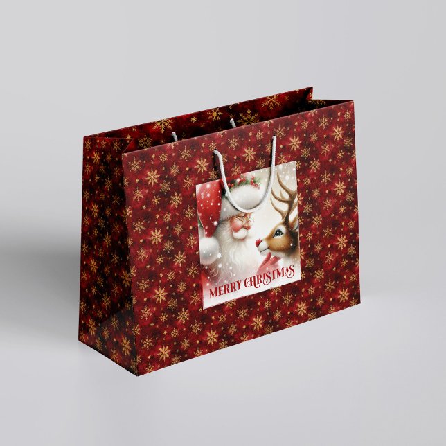 Grand Sac Cadeau Happy Holiday Santa Claus Rudolph Gift Bag (Happy Holiday Santa Claus Rudolph Gift Bag)