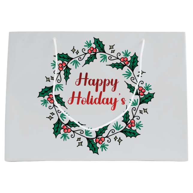 Grand Sac Cadeau Happy Holiday's Wreath Gift Bag (Devant)