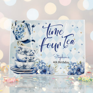 Grand Sac Cadeau Heure quatre thé, quatrième anniversaire floral po