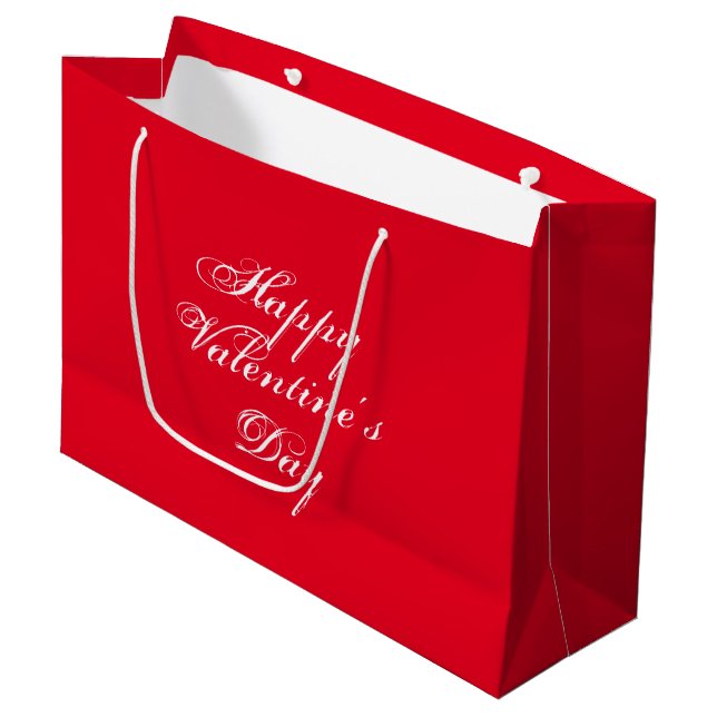 Grand Sac Cadeau Heureuse Sainte-Valentin rouge blanc script élégan (Devant Angle)