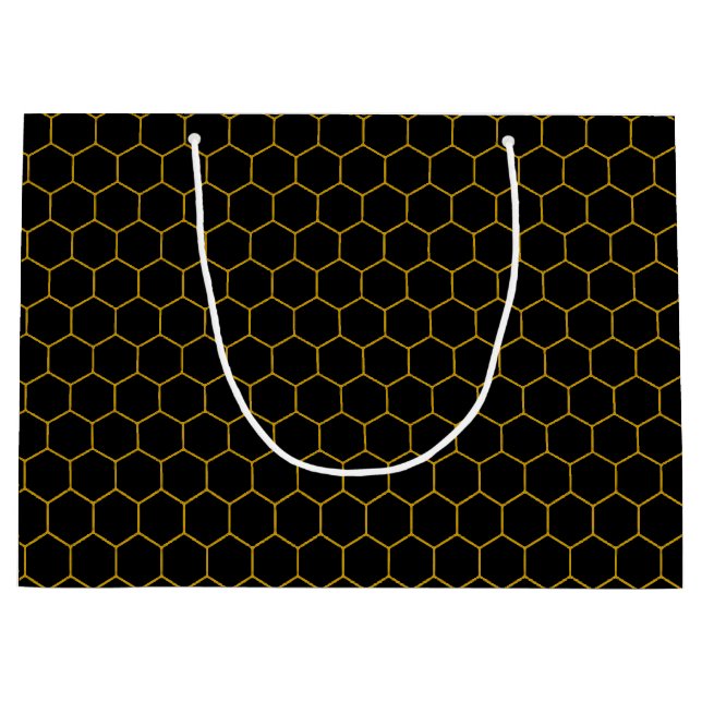 Grand Sac Cadeau Hexagons abstraits noir jaune motif (Devant)