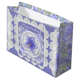 Grand Sac Cadeau Hibiscus & dentelle BLEU