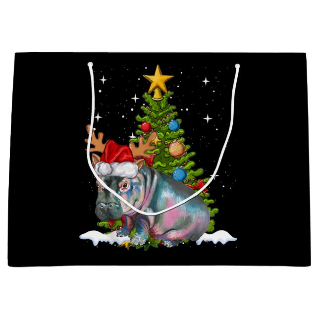 Grand Sac Cadeau Hippopotame de Noël Hippone Fiona (Devant)