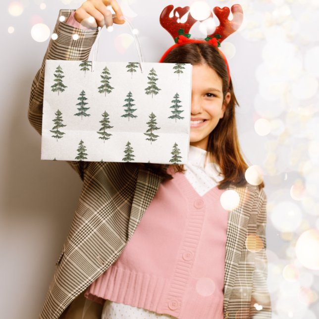 Grand Sac Cadeau Hiver branché | Motif d'arbre de Noël (Créateur téléchargé)