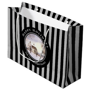 Grand Sac Cadeau Hiver en Nouvelle-Angleterre Noël Cercle gris noi