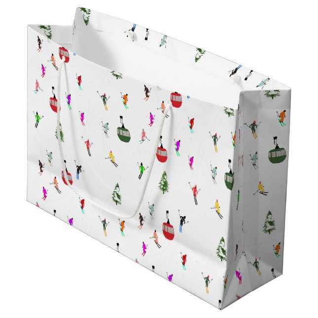 Grand Sac Cadeau Hiver Skieurs de descente Motif de ski (Devant Angle)