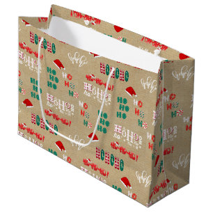 Grand Sac Cadeau Ho Ho Ho Vintage papier Kraft Brown Noël