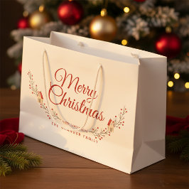 Grand Sac Cadeau Holiday Berry Branch Merry Christmas Custom 