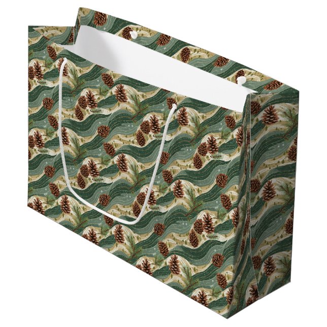 Grand Sac Cadeau Holiday Pinecone (Devant Angle)