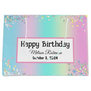 Grand Sac Cadeau Holographie du mignon Pastel Joyeux anniversaire