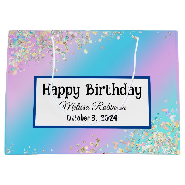 Grand Sac Cadeau Holographie Pastel Moderne Joyeux Anniversaire (Devant)