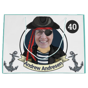 Grand Sac Cadeau Hommes 40ème Pirate Anniversaire Amusant Ajouter V