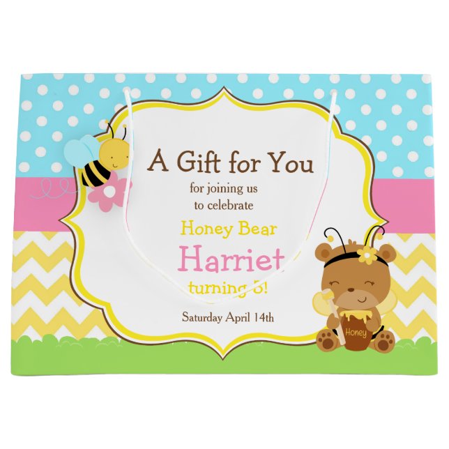 Grand Sac Cadeau Honey Bear et Bumble Bee Anniversaire (Devant)